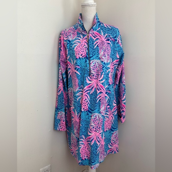 Lilly Pulitzer Skipper Dress in the Borealis Blue Tropic Down Low Print size XL - Picture 2 of 13